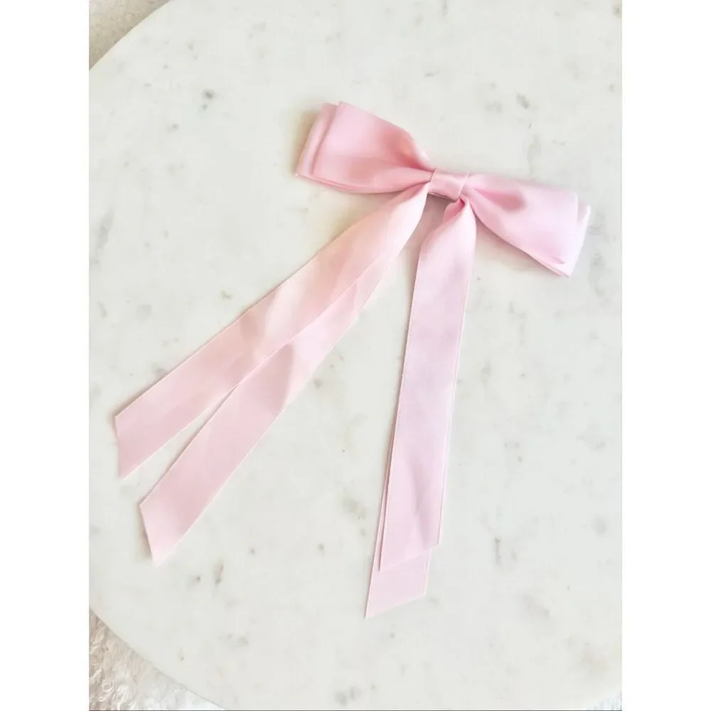 Blush Pink Satin Ribbon Hair Bow Clip — Coquette Feminine
